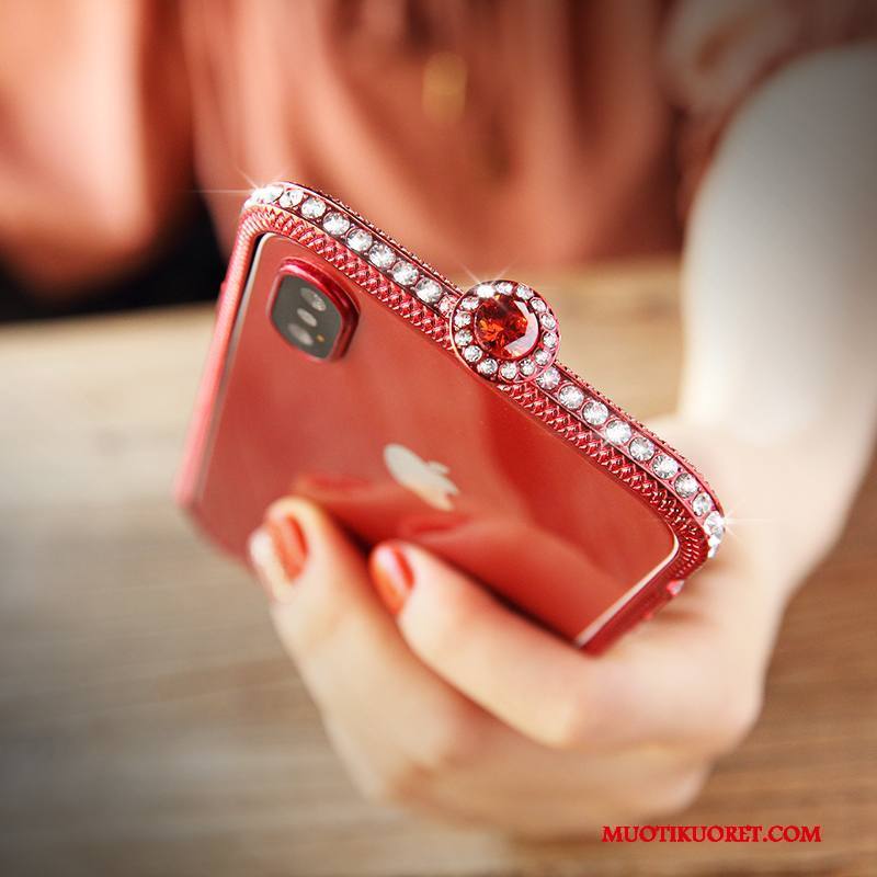 iPhone X Kuori Puhelimen Kuoret Metalli Murtumaton Kehys Punainen Rhinestone Inlay Uusi