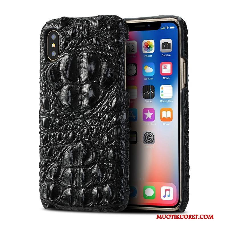 iPhone X Kuori Tide-brändi Aito Nahka Murtumaton Luova Krokotiili Puhelimen Kuoret Musta