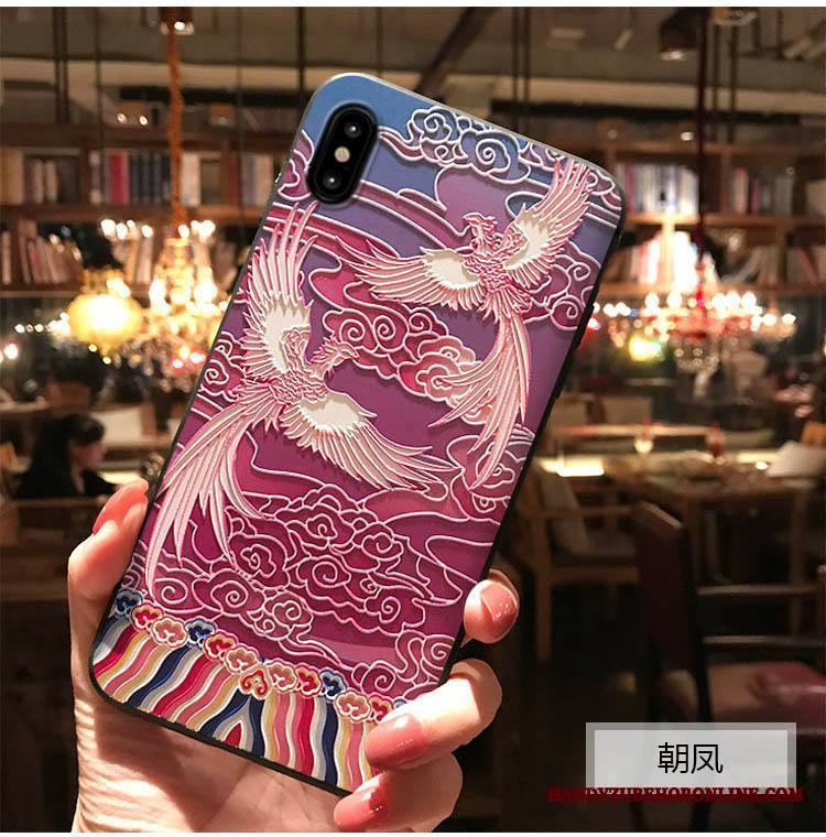 iPhone Xs Max Kuori Puhelimen Kuoret Kohokuviointi Pehmeä Neste Punainen Musta Toteemi Nosturi